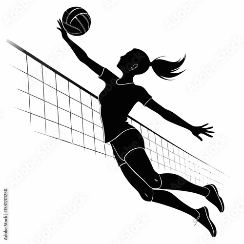 Dynamic Silhouette of Female Volleyball Player Spiking