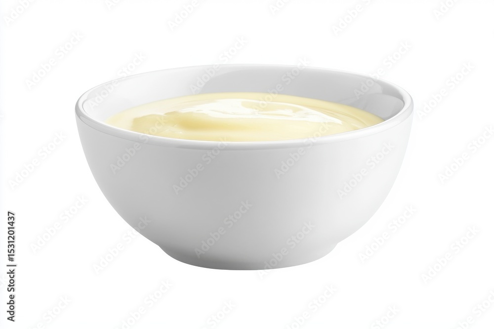 Custard in white bowl isolated on white background Custard in white bowl isolated on white background