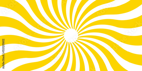 Spiral radial striped backdrop design. Yellow abstract background with light of sunburst. Symmetrical curved segments, a hypnotic, sunburst optical illusion. floral patterns with stippling texture.