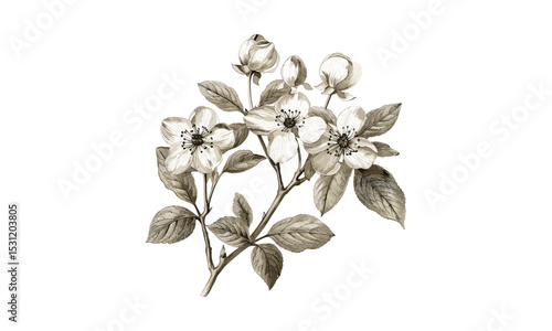 Cornus Canadensis Flower Vector Illustration, botanical art, flora design, nature illustration, floral drawing, wildlife plants, wildflower, seasonal plants, garden decoration, spring bloom.