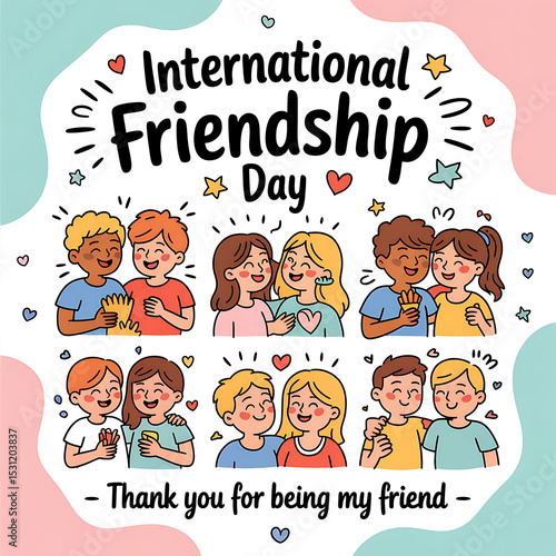 Friendship Day, Cheerful Diverse, Happy Friendship Day. Celebrating International Friendship Day Poster. Design 