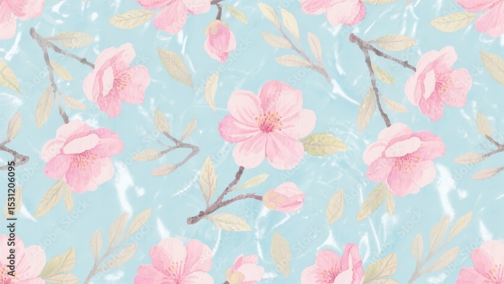 Fototapeta premium Delicate Pink Cherry Blossoms on a Soft Blue Background