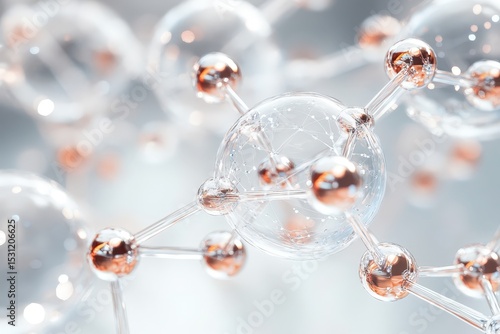 Transparent molecular structure with copper accents.
