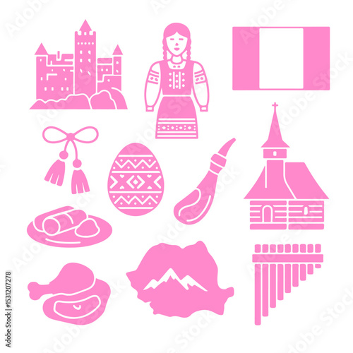 vector isolated pink color romania traditional cultural symbols