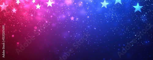 A vibrant, cosmic backdrop of pink and blue hues, adorned with sparkling stars and shimmering dust.