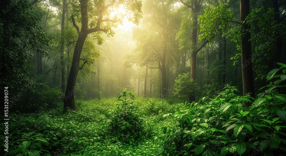 Obraz premium Rainforest Waterfall in Jungle | 4K Nature Rain Aesthetic Wallpaper for PC | Rain Wallpaper 4K, Forest Aesthetic, 8K Wallpaper for PC