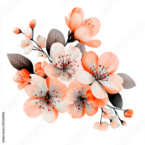 A bunch of peach blossoms light pink and white flowers generative AI