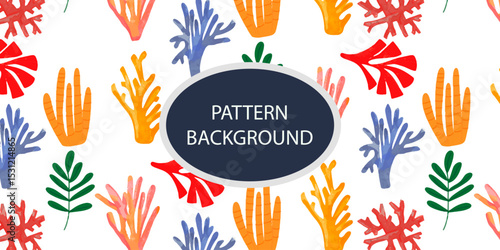 Beautifull Watercolor coral and reef variant type of underwater concept pattern background.Bright and stylish sea theme background
