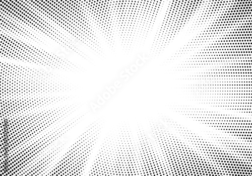 Sun rays Radial halftone background. Greyscale radial abstract comic pattern. Vector explosion abstract lines texture.
