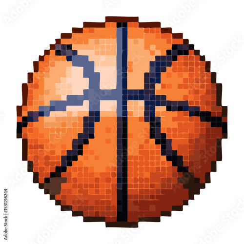 A vibrant pixel art basketball with subtle shading and distinct black lines, perfect for sports themes, gaming, and retro aesthetics