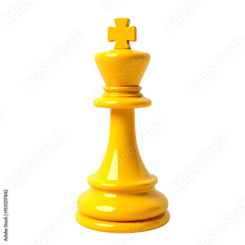 A single yellow chess king piece view isolated on white background