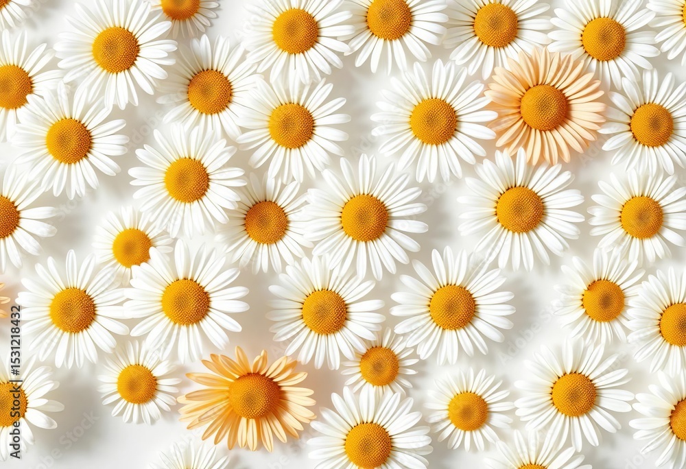 Fototapeta premium Simple, cute, randomly placed daisy heads form a minimal, seamless repeat pattern on a white background, wallpaper, sweet