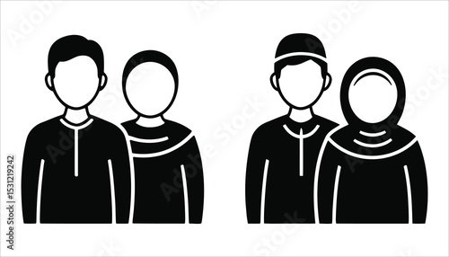 Muslim Couple Silhouette Vector. Islamic Wedding Illustration.