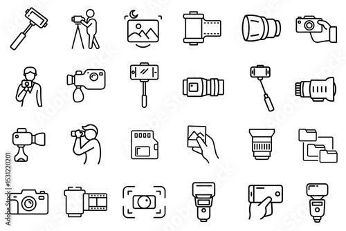 Icons representing photography tools and techniques for Photographer's Day  