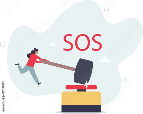 SOS call for business help, emergency support needed in economic crisis or signal for financial stock market crash concept. character life .