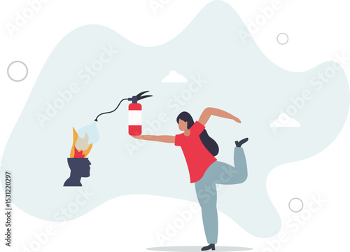 Therapy to cool down burning mind or anger, reduce burnout or mental illness, depression, cure anxiety and stress concept. character life .