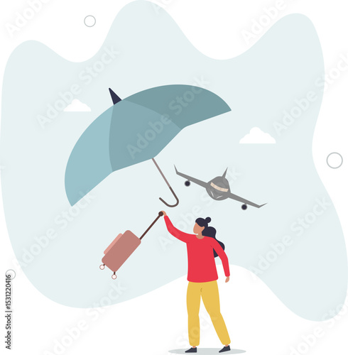 Travel insurance, protection for traveller before flying in COVID-19 Coronavirus era concept. character life .