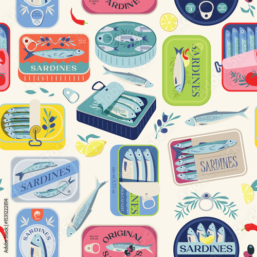 Tin Can Sardines Seamless Pattern