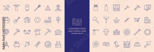 Construction Tools Line Icons Set – Editable Stroke, Building Equipment, Repair, DIY Symbols