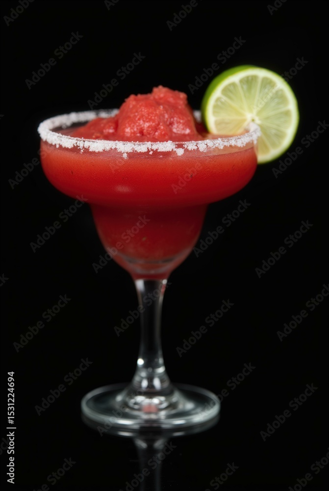 Crimson Elixir: A visually stunning, close-up shot of a refreshing strawberry margarita, a perfect cocktail with a refreshing slice of lime, enticing and appealing drink for any occasion. Crimson Elixir: A visually stunning, close-up shot of a refreshing strawberry margarita, a perfect cocktail with a refreshing slice of lime, enticing and appealing drink for any occasion.