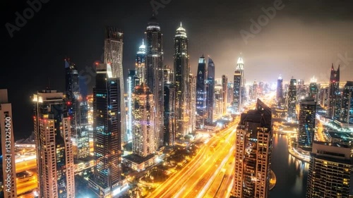 Wallpaper Mural Night cityscape, aerial view, illuminated skyscrapers, highway traffic, waterfront Torontodigital.ca