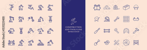 Construction Tools Line Icons Set – Editable Stroke, Building Equipment, Repair, DIY Symbols