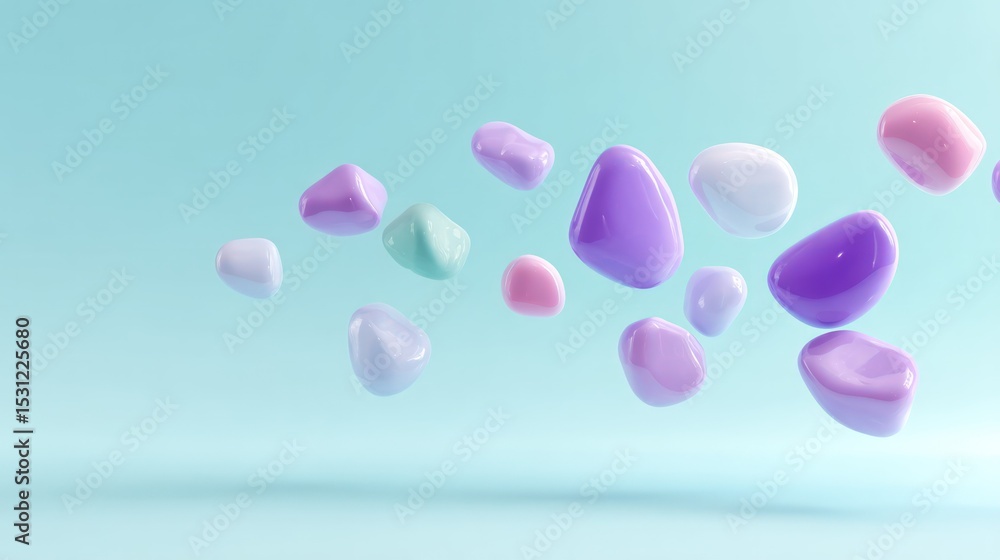 Floating Pastel Blobs in Neon Light Blue Background Floating Pastel Blobs in Neon Light Blue Background