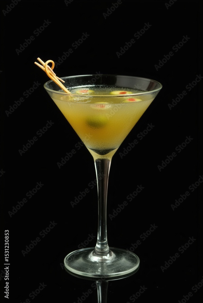 Olive Martini: A classic olive martini elegantly displayed in a sophisticated glass against a clean, dark background, capturing its essence. Olive Martini: A classic olive martini elegantly displayed in a sophisticated glass against a clean, dark background, capturing its essence.