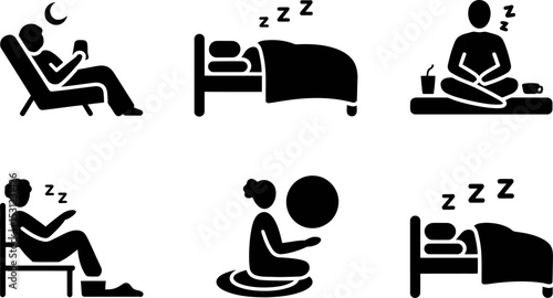 Sleeping positions infographic vector illustration set bedtime routine sleep habits and lifestyle concept editable stock vector illustration