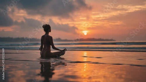 Wallpaper Mural woman practicing yoga on the beach at sunrise Torontodigital.ca