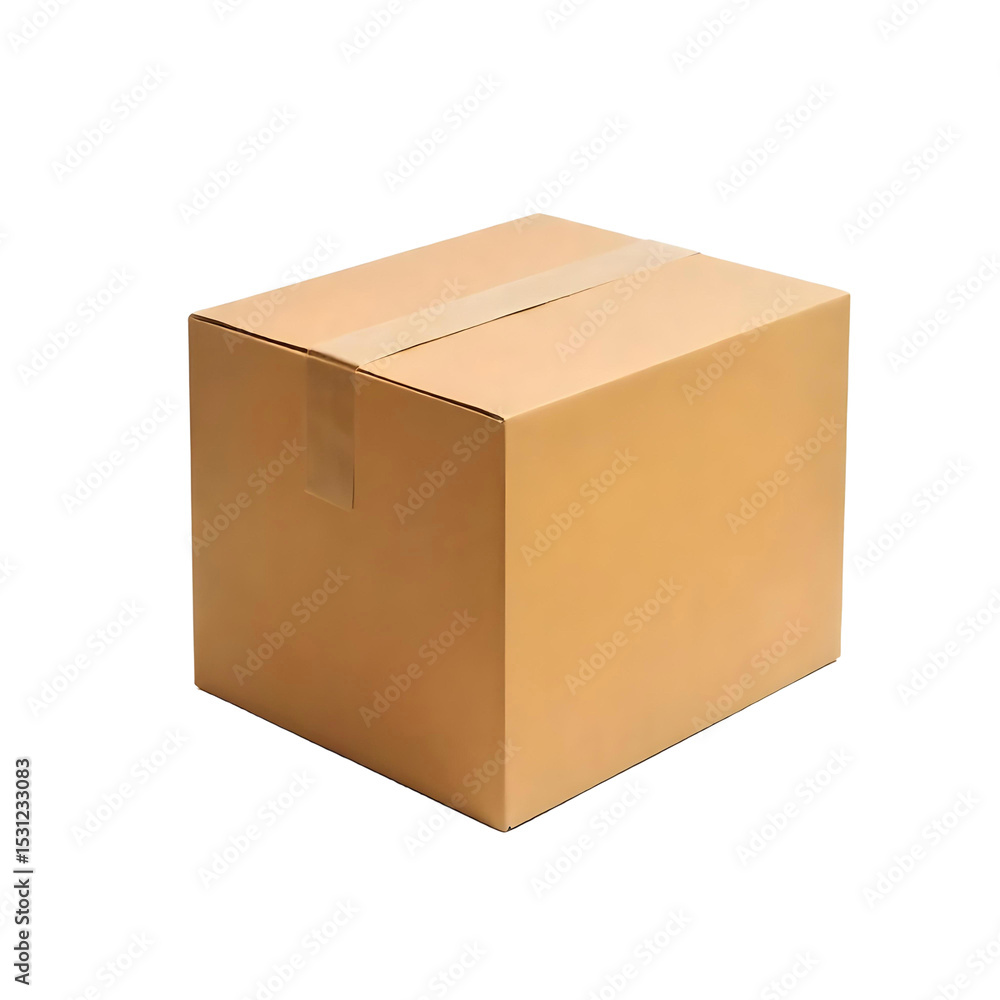 A cardboard box closed with tape , isolated on a png background A cardboard box closed with tape , isolated on a png background