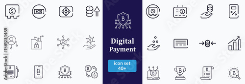 Digital Payment line editable icon set. finance related icon set. Containing post terminal, NFC, money, and more. Vector illustration