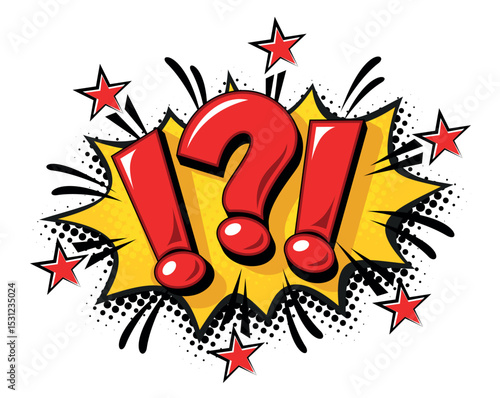 Explosive emotional exclamation in comic book style. Question and exclamation marks icon on transparent background