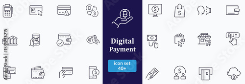Digital Payment line editable icon set. finance related icon set. Containing post terminal, NFC, money, and more. Vector illustration