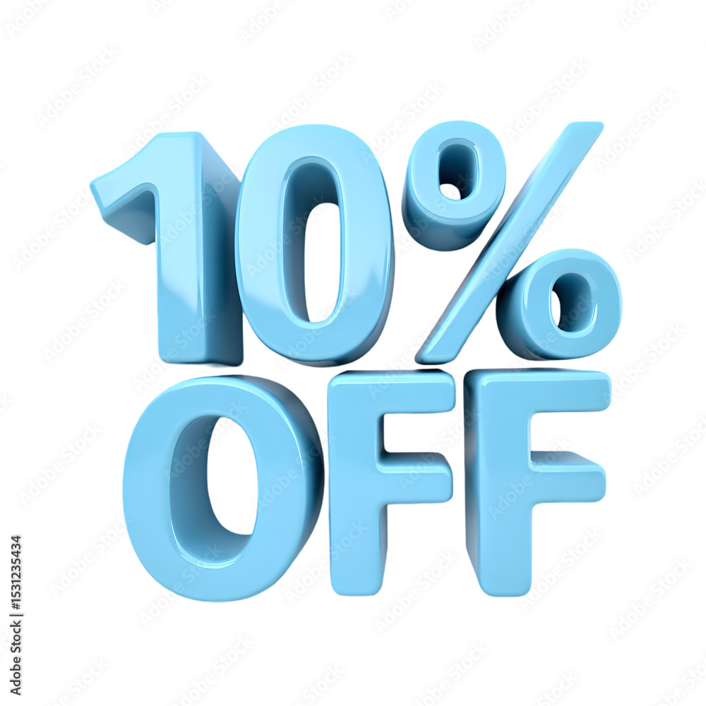 A light blue ten percent off sign isolated on white background