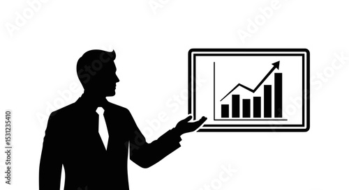 Businessman presenting a growth chart on a transparent background, copy space