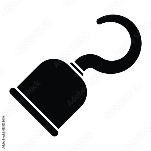 Pirate hook hand vector icon. Costume accessory, Halloween prop, pirate cosplay, pirate prosthetic hook symbol. Black silhouette isolated on white background.