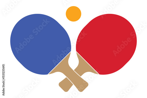 Table tennis rackets and ball vector illustration. Ping pong paddles equipment for sport, game, tournament, training, recreation, or leisure activity. Isolated on white background.