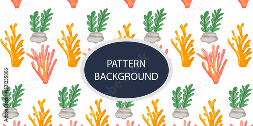 Beautifull Watercolor coral and reef variant type of underwater concept pattern background.Bright and stylish sea theme background
