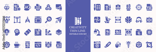 Creativity thin line icons set. Idea, creative solution and thinking, innovation icon. Editable stroke. Vector illustration