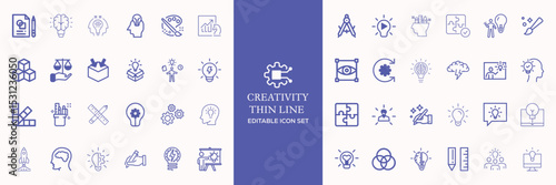 Creativity thin line icons set. Idea, creative solution and thinking, innovation icon. Editable stroke. Vector illustration