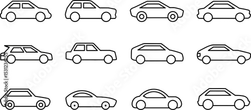 Outline car vector icons set different car body types automobile design elements transport vehicle shapes editable stock vector illustration