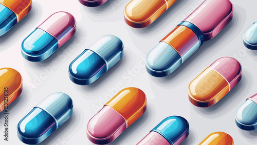 Stylish arrangements of colorful capsules with a contemporary mood on a bright background