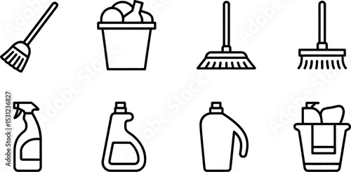 Cleaning supplies icons vector set for home cleaning service and household chores and cleaning products use editable stock vector illustration