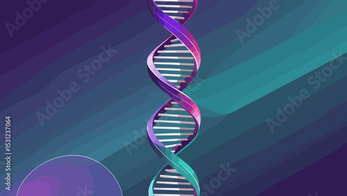 Stylized DNA helix with vibrant colors on a modern abstract background