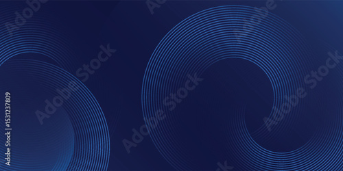 Abstract blue glowing geometric lines on dark blue background. Modern shiny blue circle lines pattern