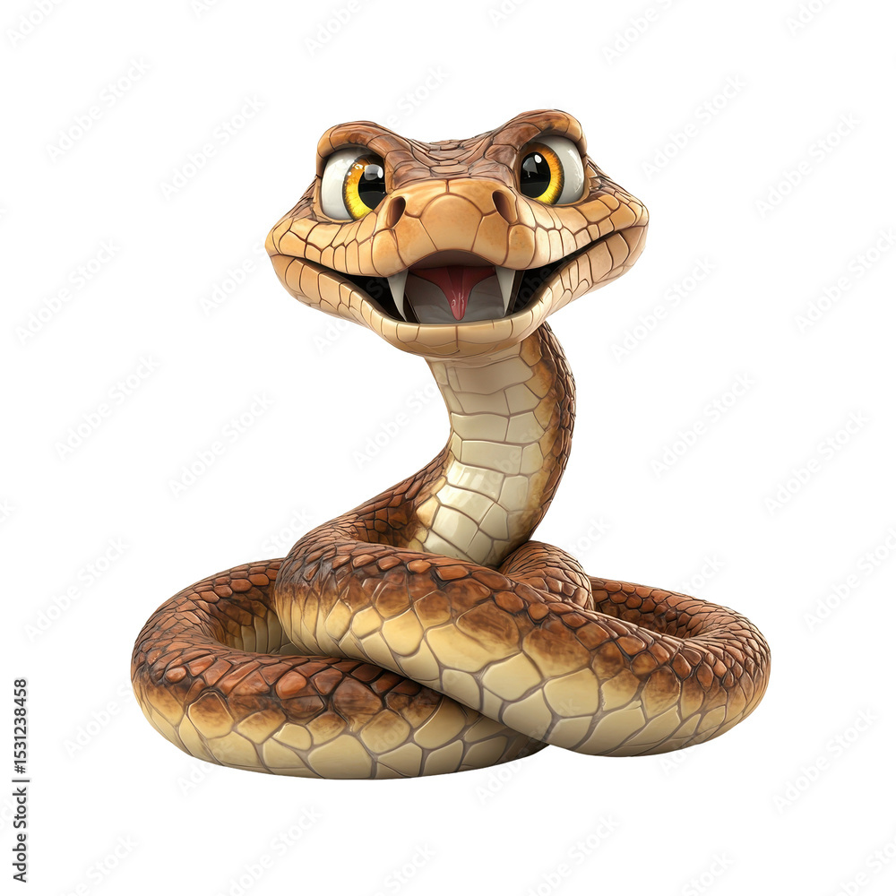 Fototapeta premium Cartoon character of a friendly snake with a playful expression and vibrant colors against a plain background