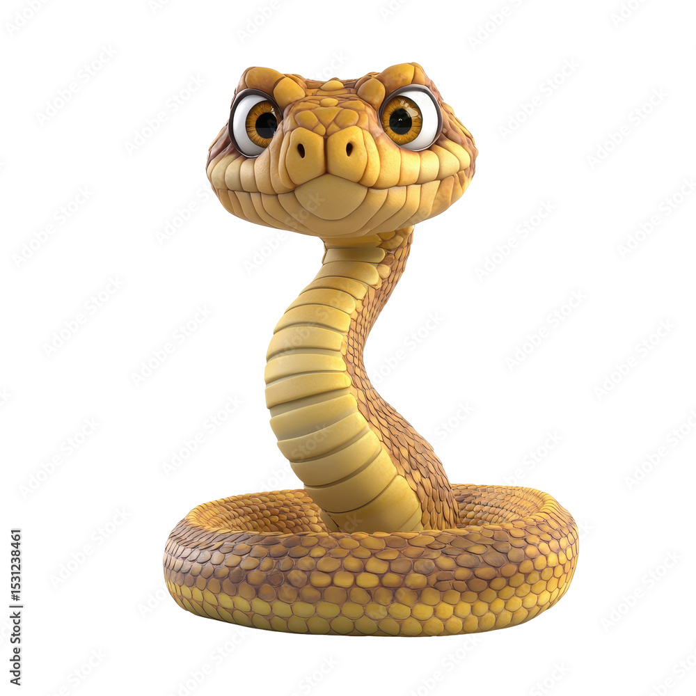 Fototapeta premium Cartoon snake character with big eyes and friendly expression standing upright in a playful pose