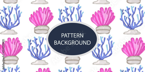 Beautifull Watercolor coral and reef variant type of underwater concept pattern background