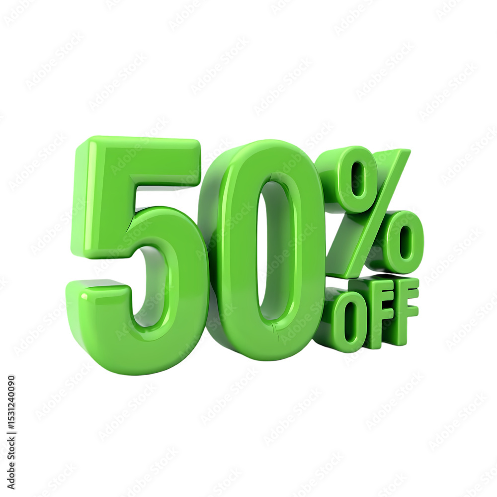 Green fifty percent off promotion isolated on white background Green fifty percent off promotion isolated on white background